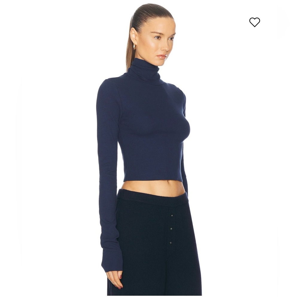 Eterne Cropped Fitted Turtleneck in Navy Blue - Picture 2 of 8